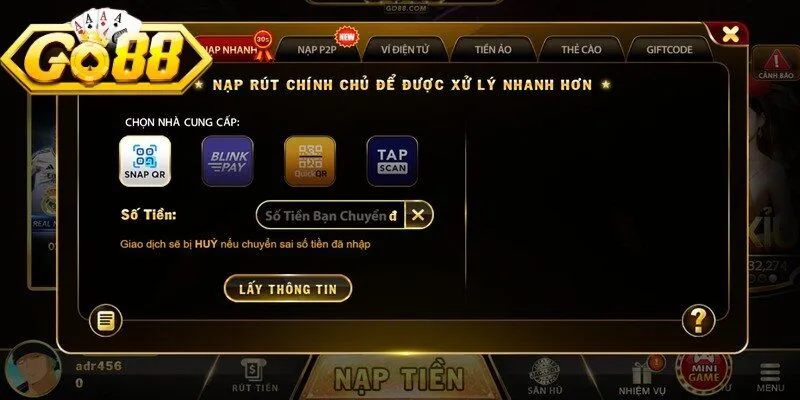 Nạp tiền Go88 là thao tác bổ sung số dư và mang lại nhiều lợi ích thiết thực